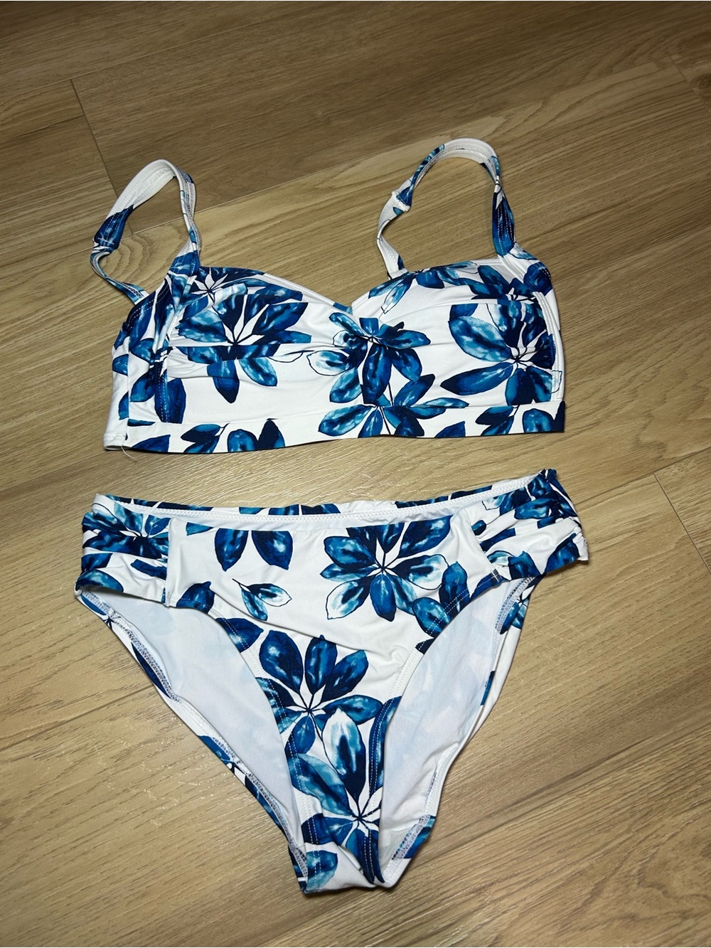 Blue Floral Two-Piece Bikini Set - Women Swim Bikinis